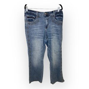 American Blues Embroidered Jeans Straight Leg Mid Rise Y2K Scroll Denim Size 14